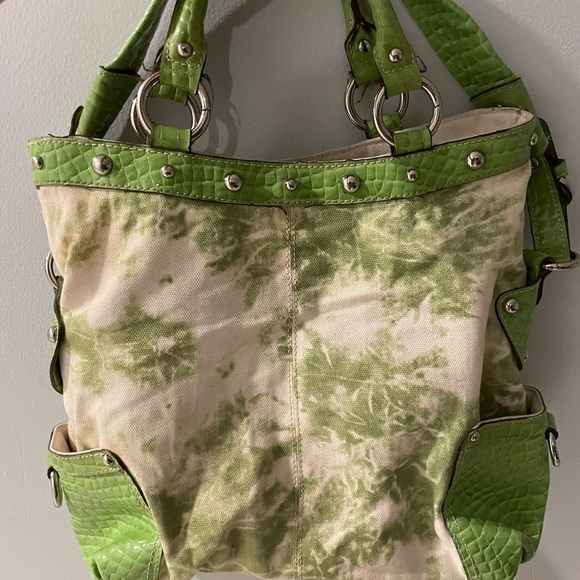 Kathy Van Zeeland Green and Cream Tote Bag Y2K - Picture 7 of 10